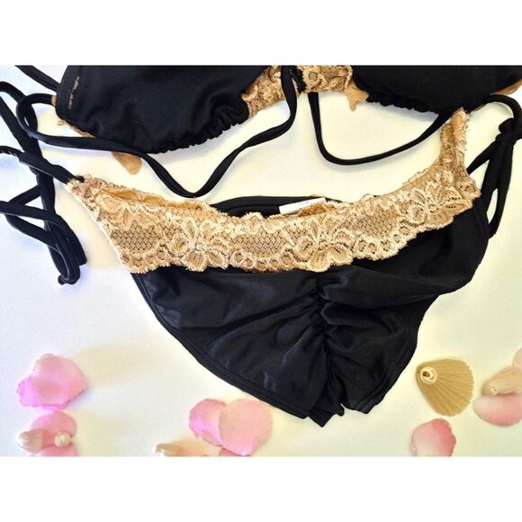 Beach Joy Bikini – Black with Pink Lace –Size Med –Triangle Top & Scrunch Bottom - Picture 3 of 6